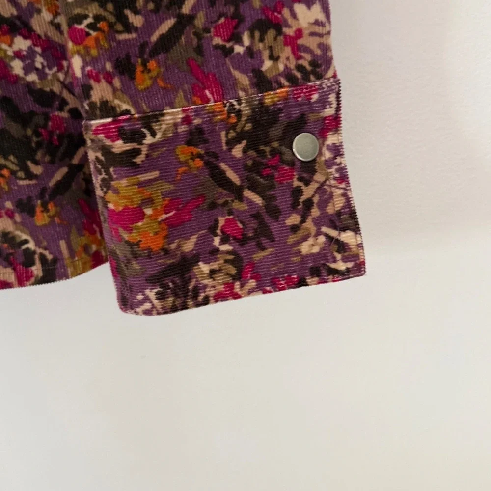VTG Christopher & Banks‎ Blazer Corduroy Floral Snap Front Purple Petite Large